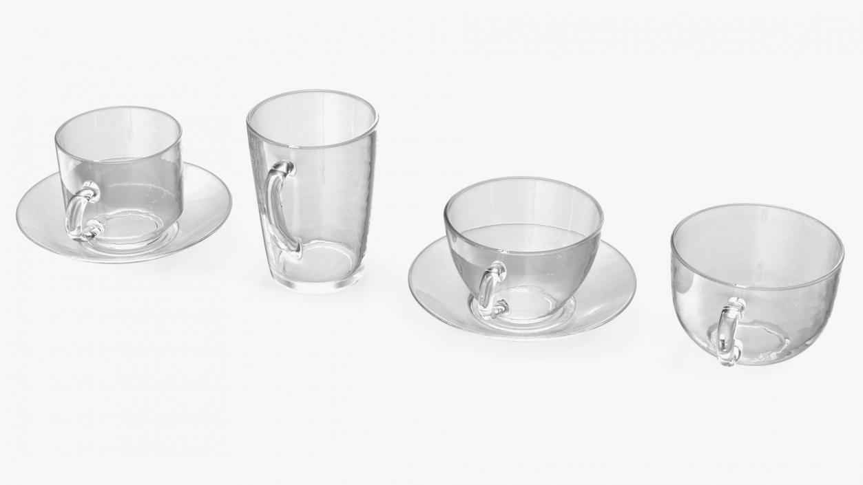 3D Clear Glass Teacup Empty Set model