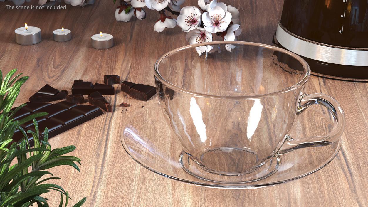 3D Clear Glass Teacup Empty Set model