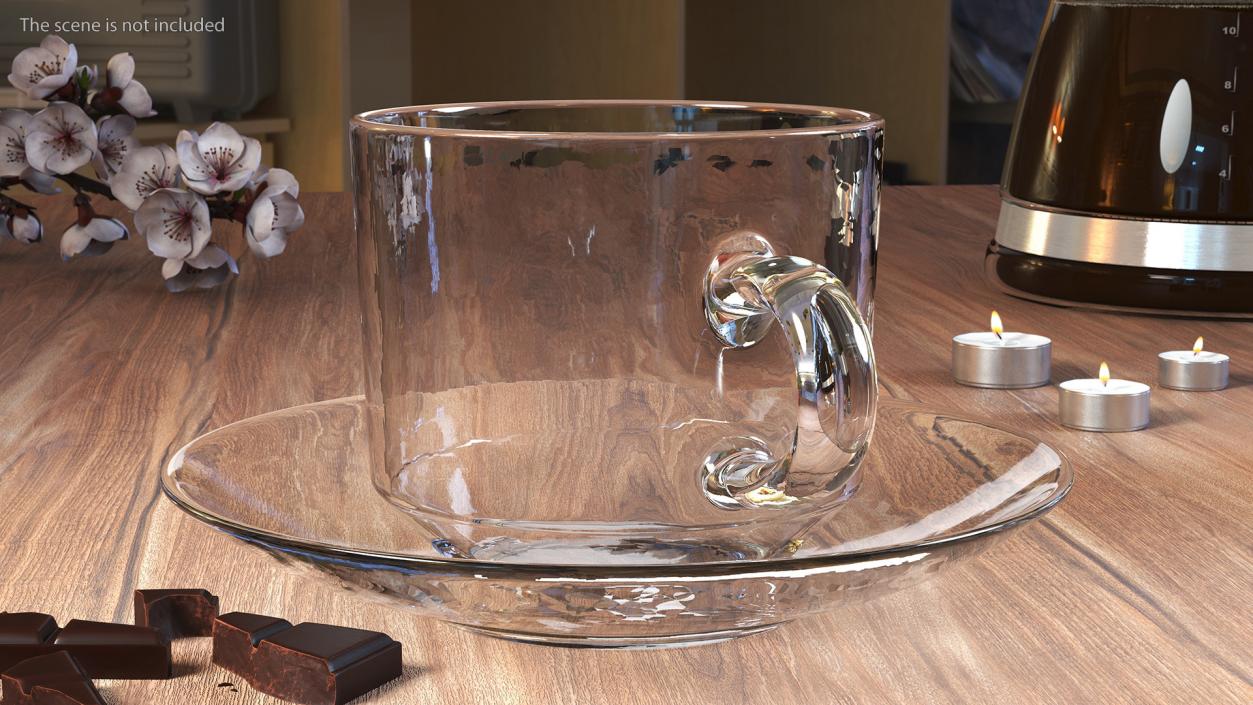 3D Clear Glass Teacup Empty Set model