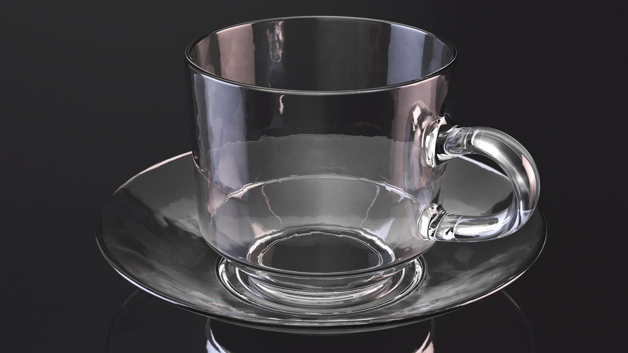 3D Clear Glass Teacup Empty Set model