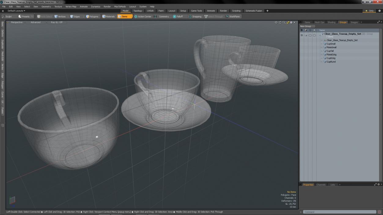 3D Clear Glass Teacup Empty Set model