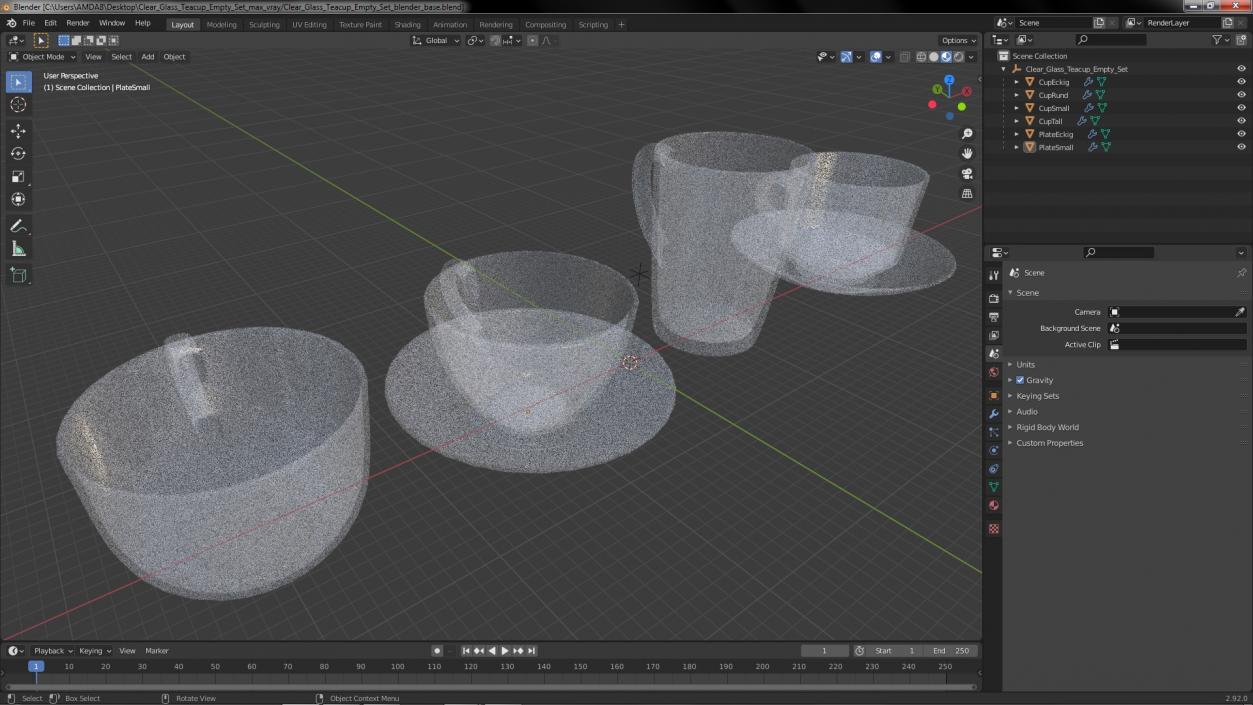 3D Clear Glass Teacup Empty Set model