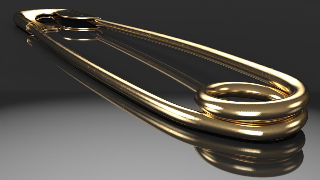 Golden Safety Pin Closed 3D model