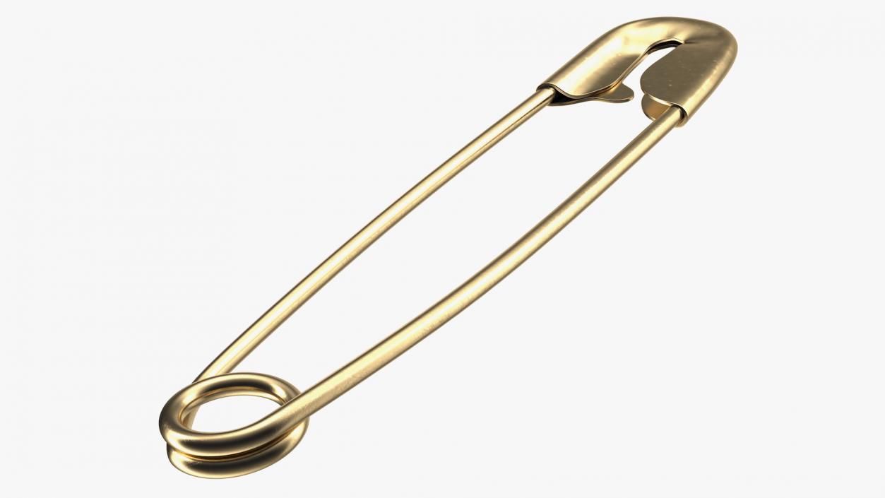 Golden Safety Pin Closed 3D model