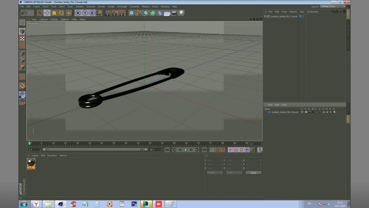 Golden Safety Pin Closed 3D model