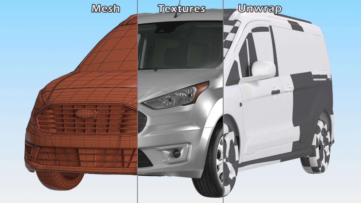 3D Ford Transit Connect Tailgate Silver Rigged model