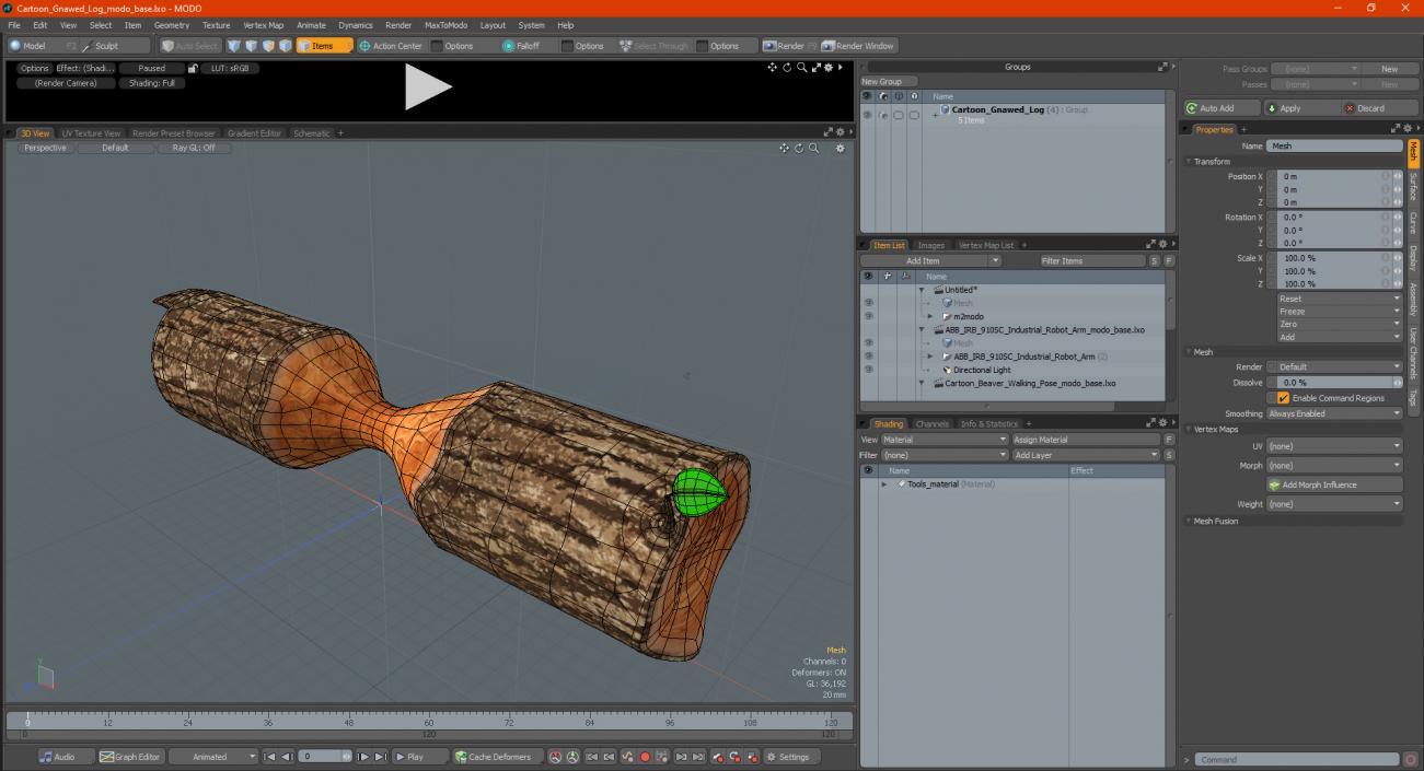 3D Cartoon Gnawed Log model