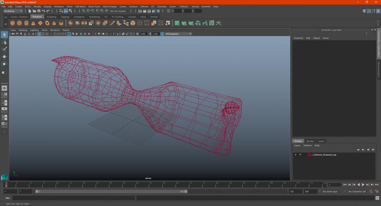 3D Cartoon Gnawed Log model