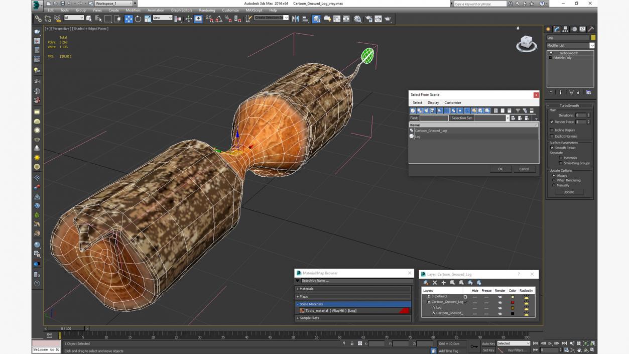 3D Cartoon Gnawed Log model