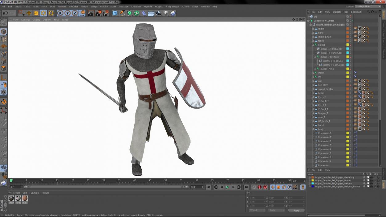 Knight Templar Set Rigged for Cinema 4D 3D model