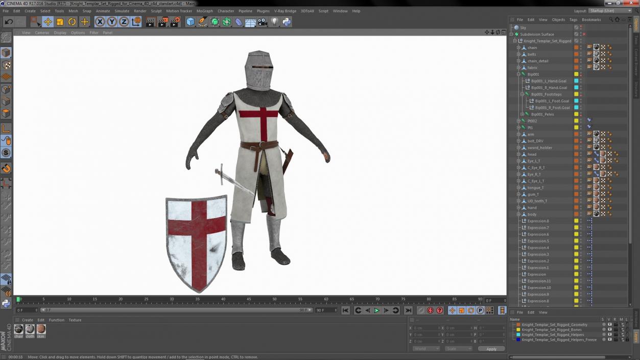 Knight Templar Set Rigged for Cinema 4D 3D model