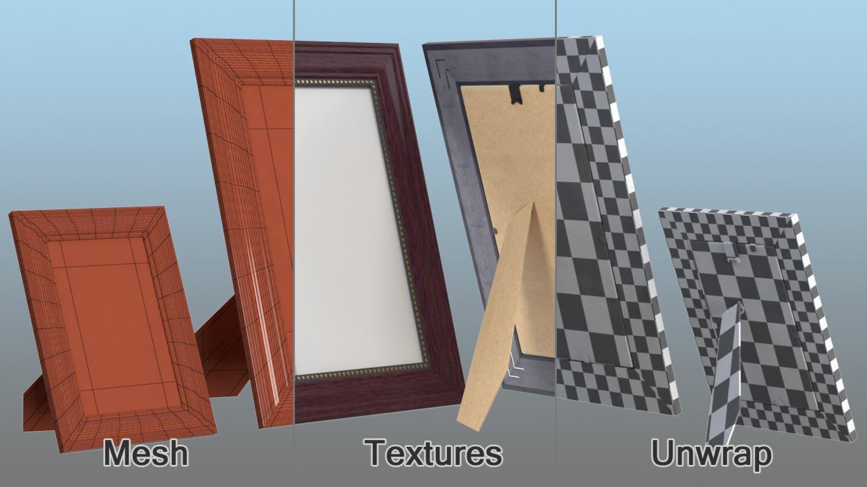 3D model Red Wood Rectangle Photo Frames Set