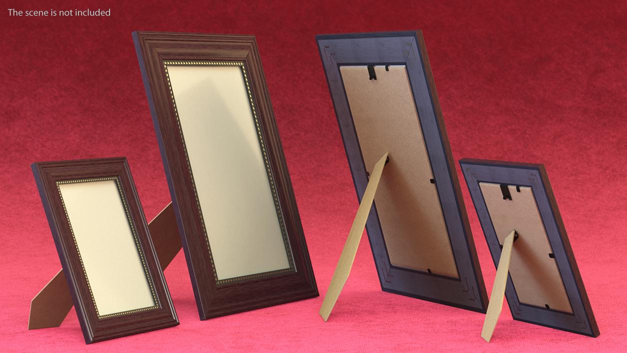 3D model Red Wood Rectangle Photo Frames Set