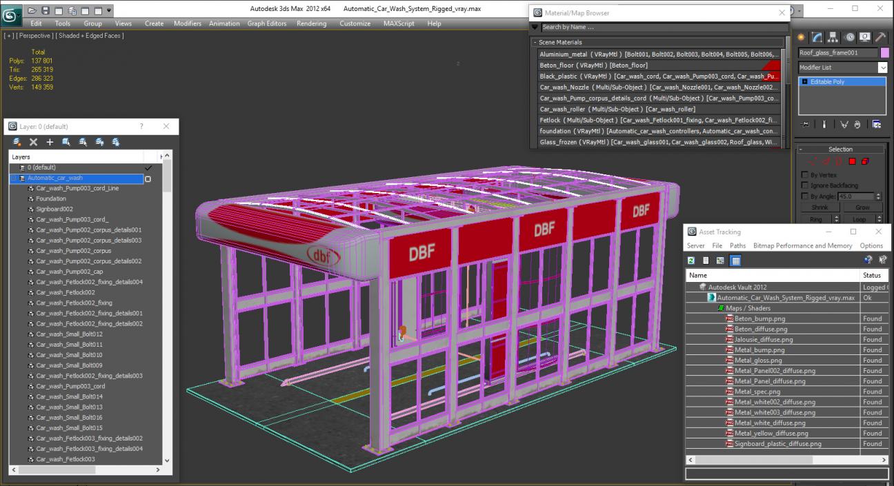 Automatic Car Wash System Rigged 3D