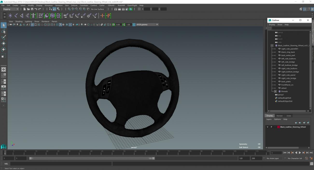 3D Black Leather Steering Wheel model