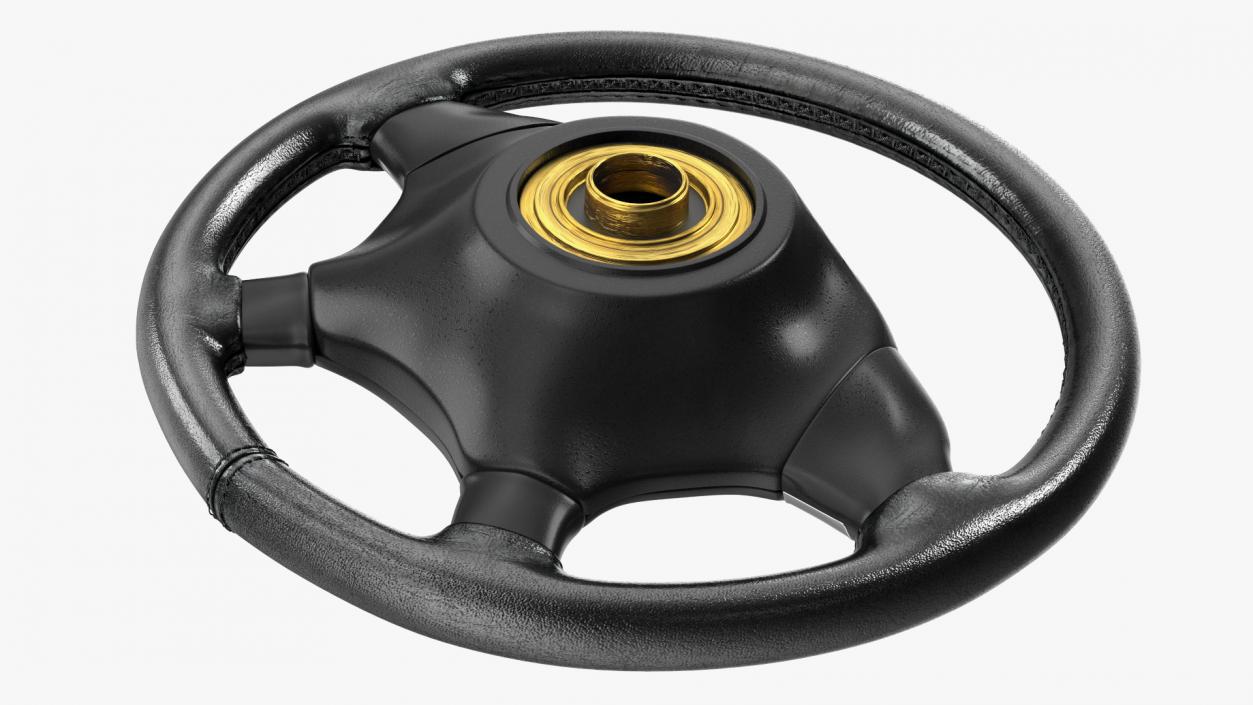 3D Black Leather Steering Wheel model