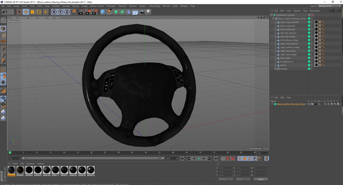 3D Black Leather Steering Wheel model