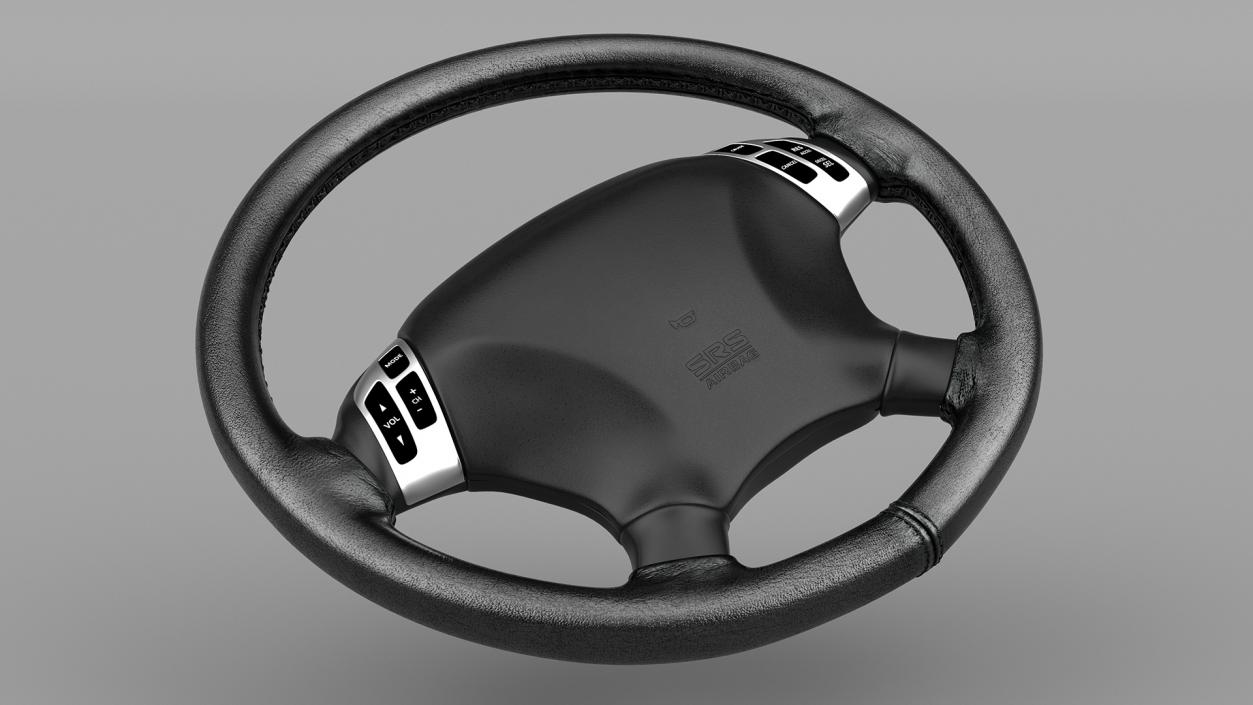 3D Black Leather Steering Wheel model