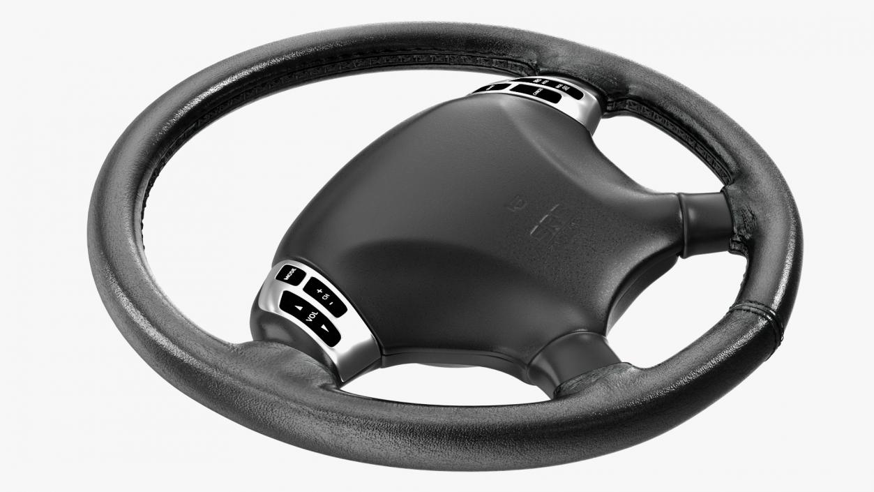 3D Black Leather Steering Wheel model