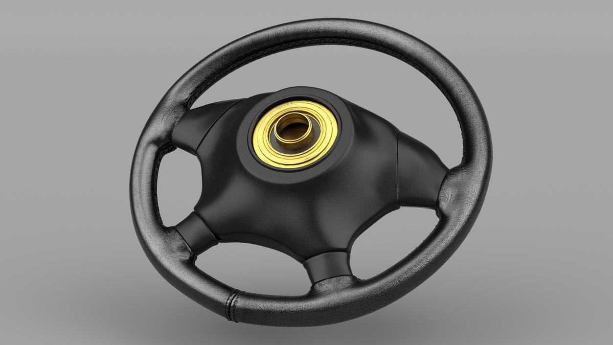 3D Black Leather Steering Wheel model