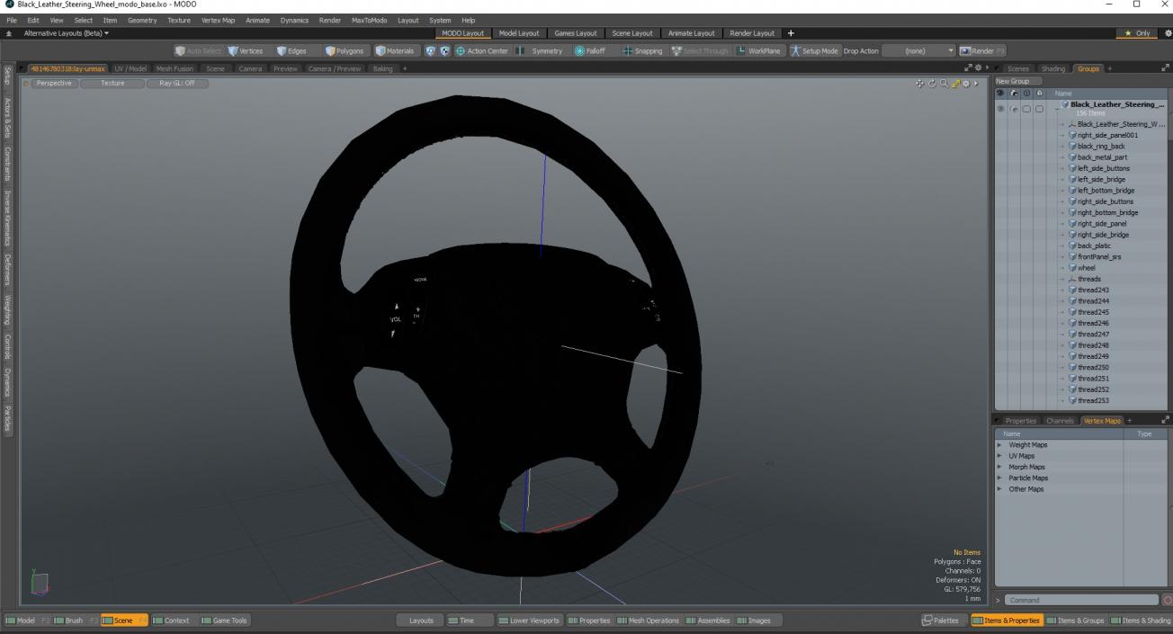 3D Black Leather Steering Wheel model