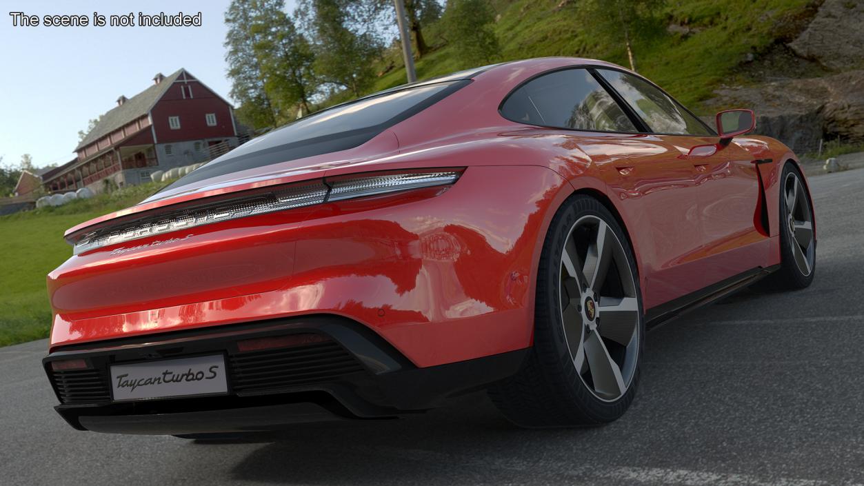 3D Porsche Taycan Turbo Sedan Simplified Kaemin Red model