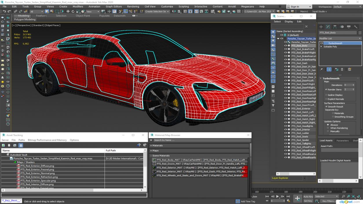 3D Porsche Taycan Turbo Sedan Simplified Kaemin Red model