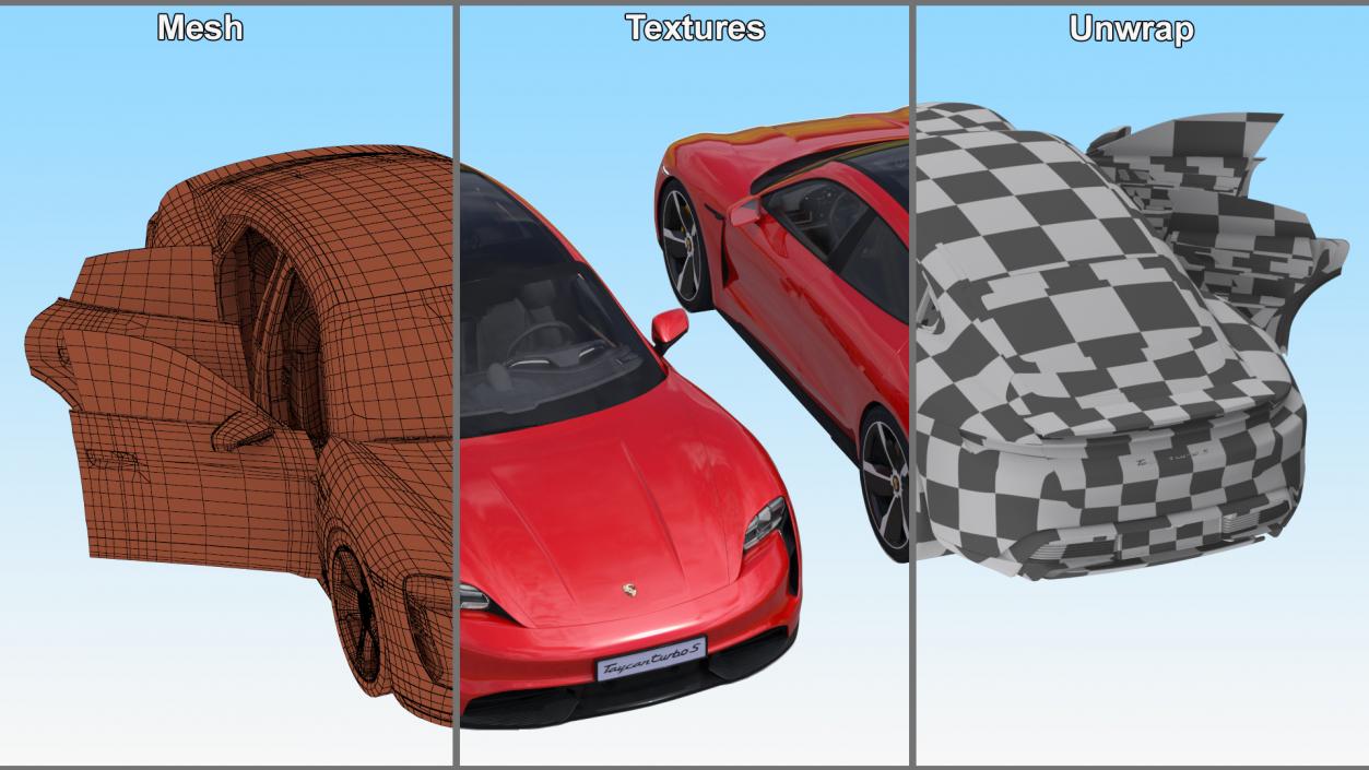 3D Porsche Taycan Turbo Sedan Simplified Kaemin Red model