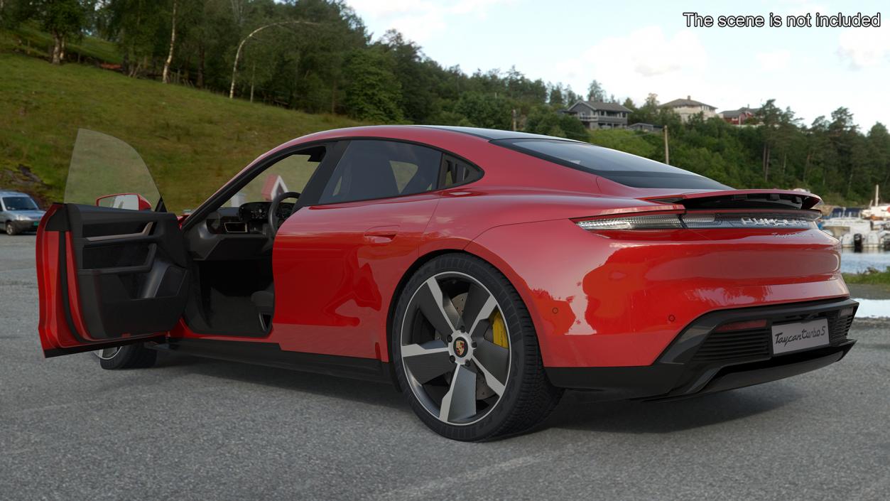 3D Porsche Taycan Turbo Sedan Simplified Kaemin Red model