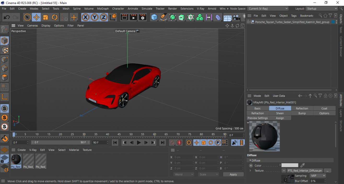 3D Porsche Taycan Turbo Sedan Simplified Kaemin Red model