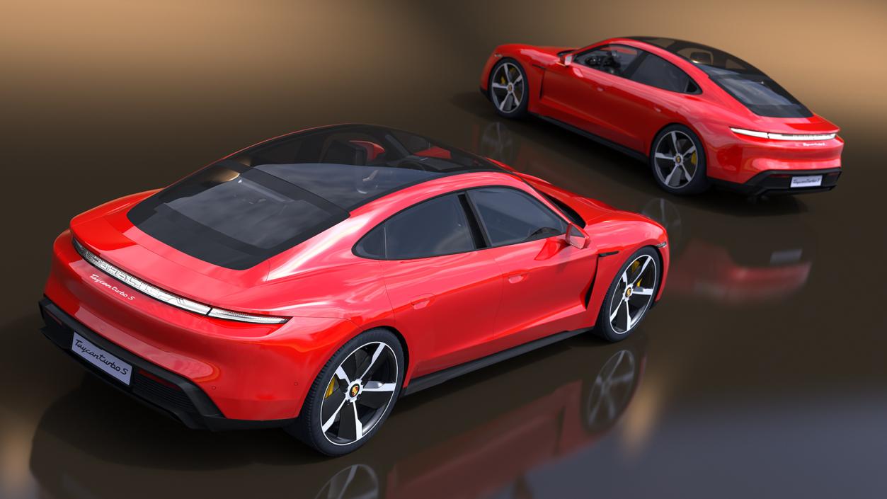 3D Porsche Taycan Turbo Sedan Simplified Kaemin Red model