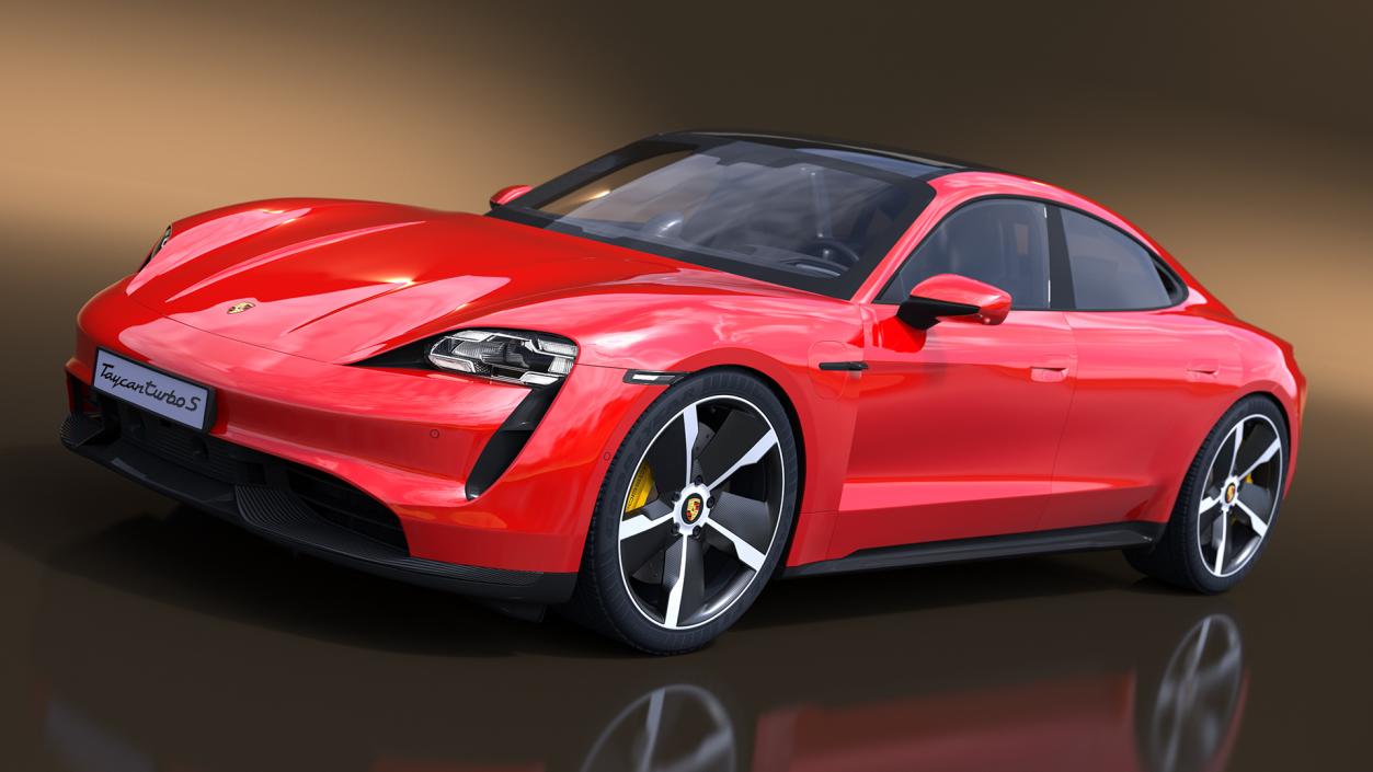 3D Porsche Taycan Turbo Sedan Simplified Kaemin Red model