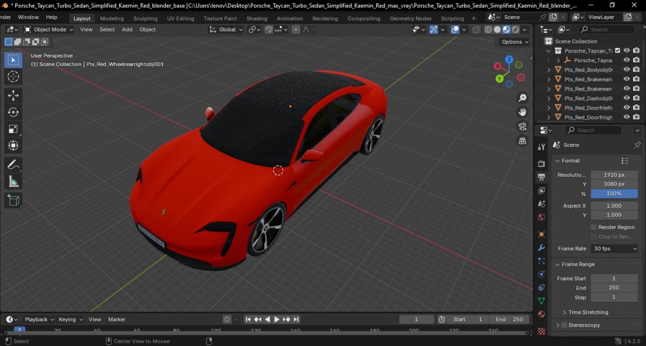 3D Porsche Taycan Turbo Sedan Simplified Kaemin Red model