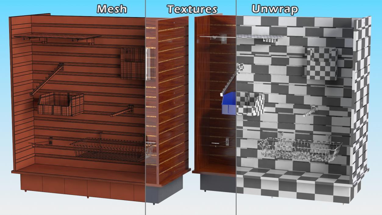 3D Slatwall Display with Accessories Dark Wood model