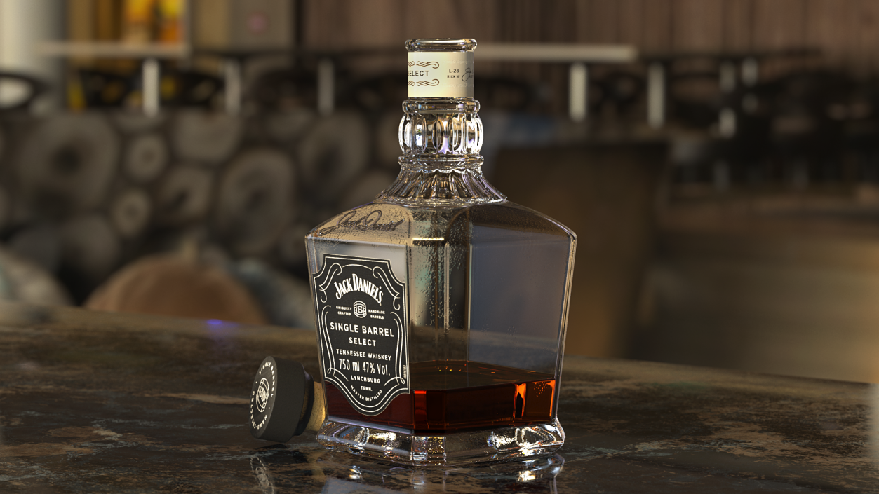 Open Bottle of Jack Daniels Dark 3D