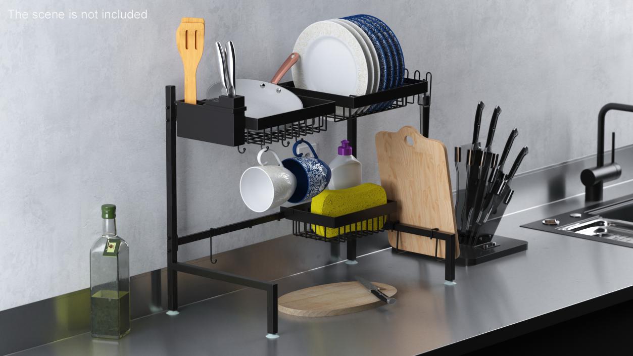 Empty Over Sink Dish Drying Metal Rack Black 3D model