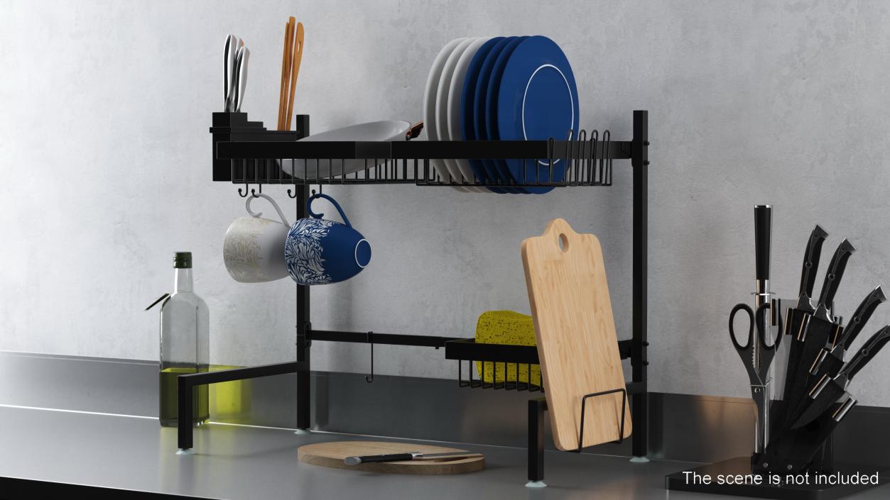 Empty Over Sink Dish Drying Metal Rack Black 3D model