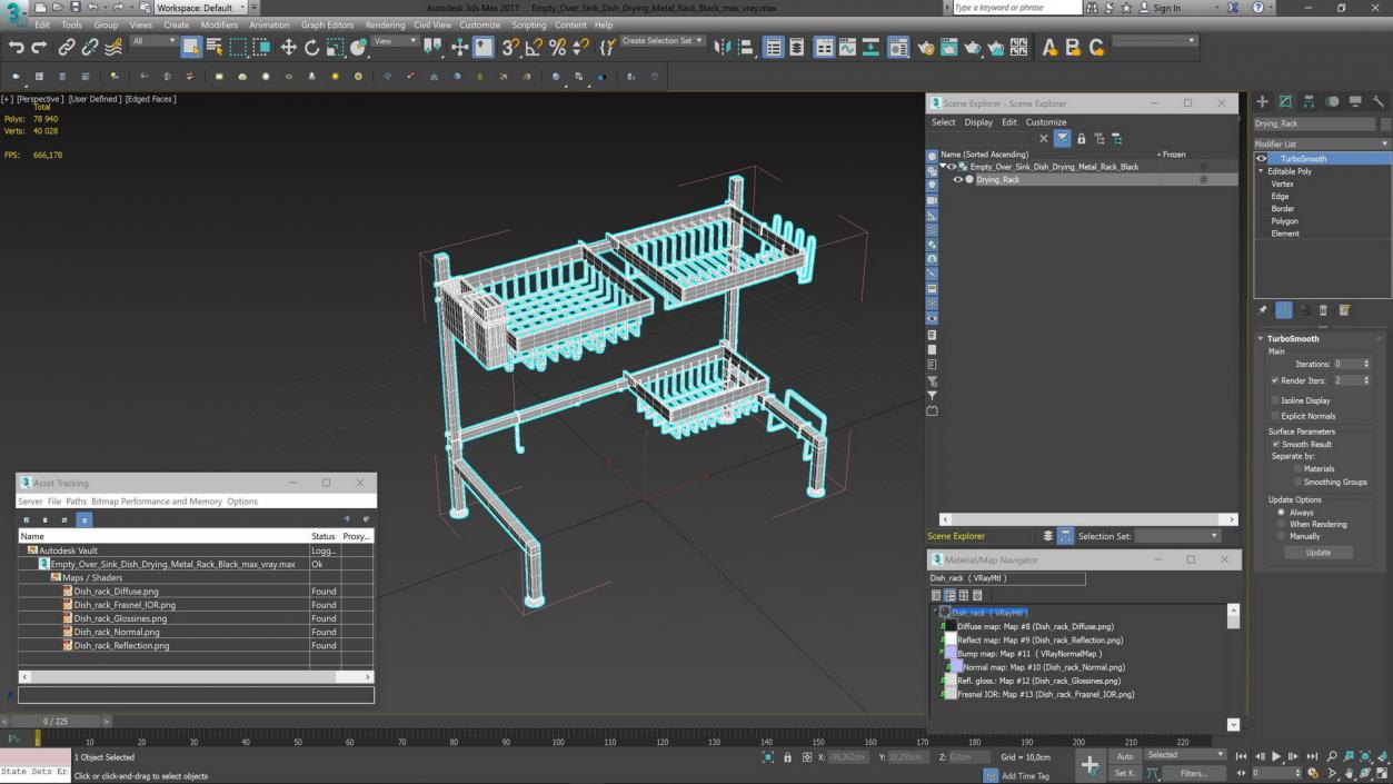 Empty Over Sink Dish Drying Metal Rack Black 3D model