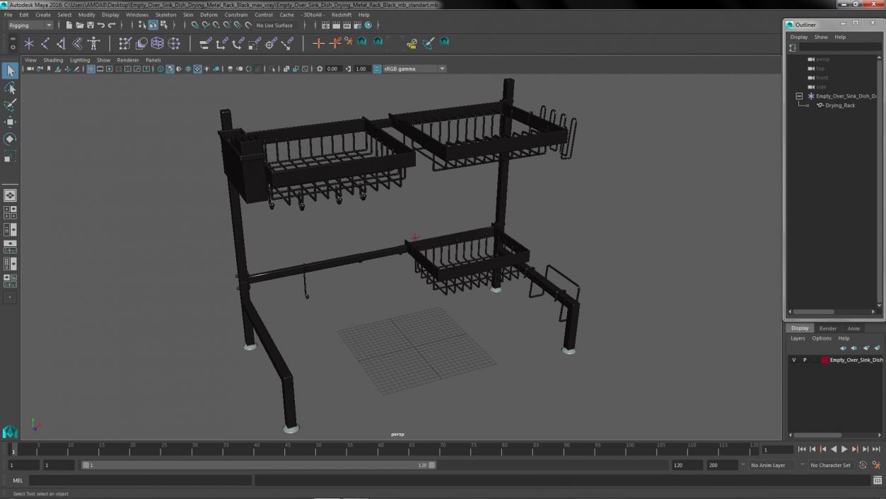 Empty Over Sink Dish Drying Metal Rack Black 3D model