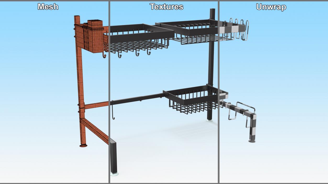 Empty Over Sink Dish Drying Metal Rack Black 3D model