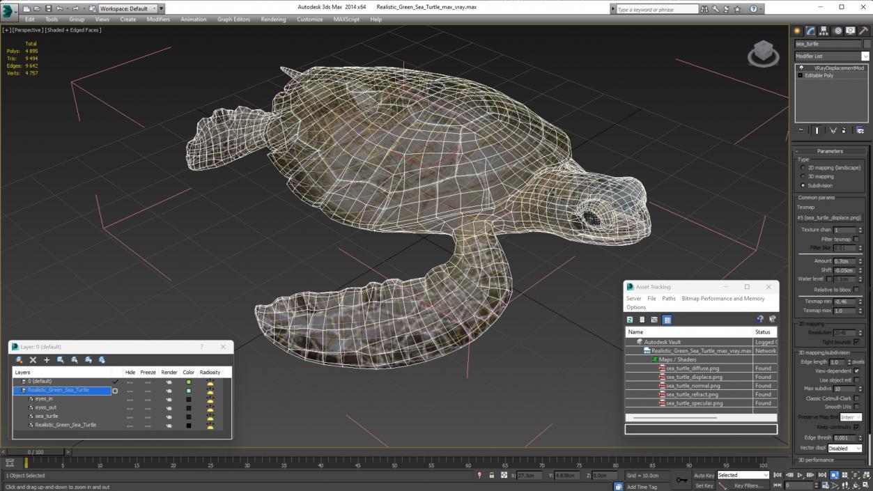 3D Realistic Green Sea Turtle