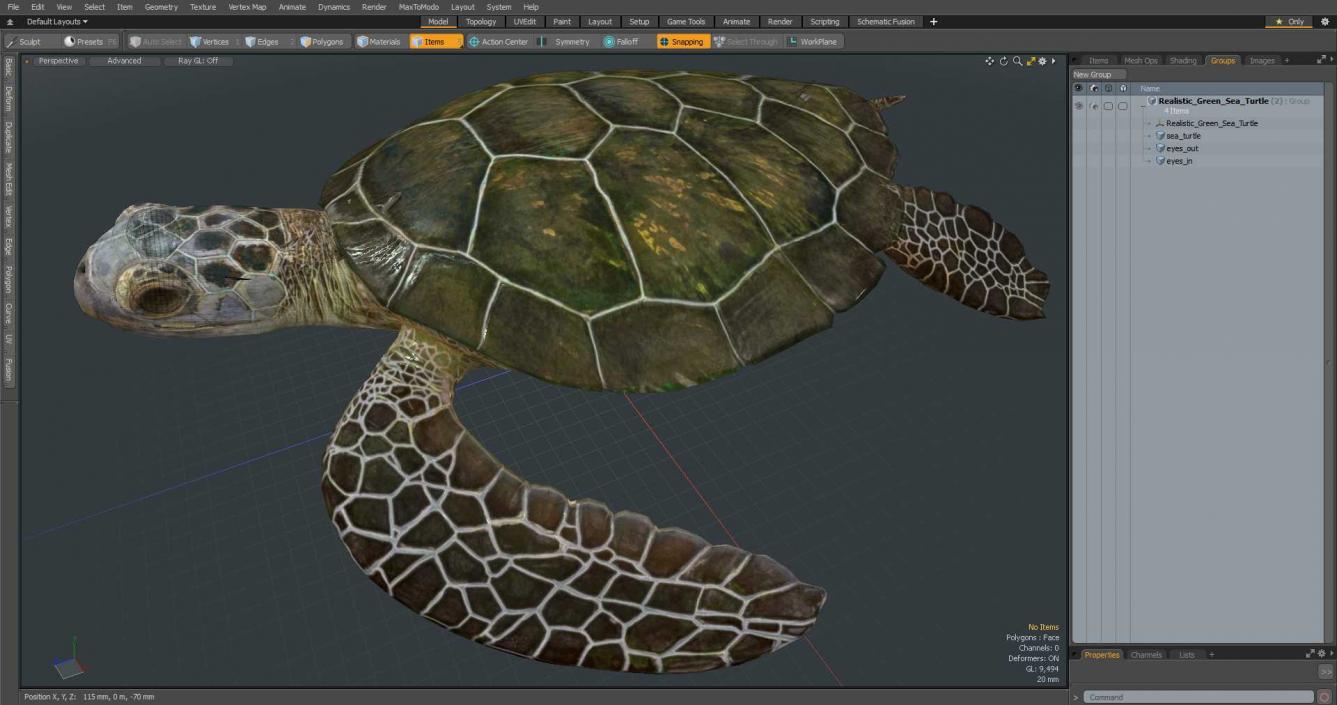 3D Realistic Green Sea Turtle