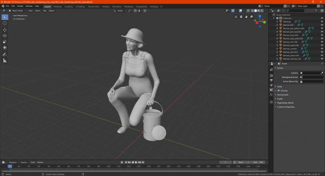 3D Old Lady Gardening model