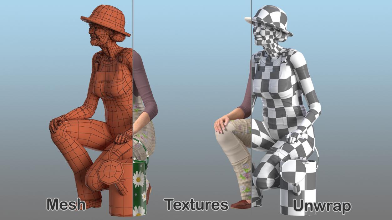 3D Old Lady Gardening model