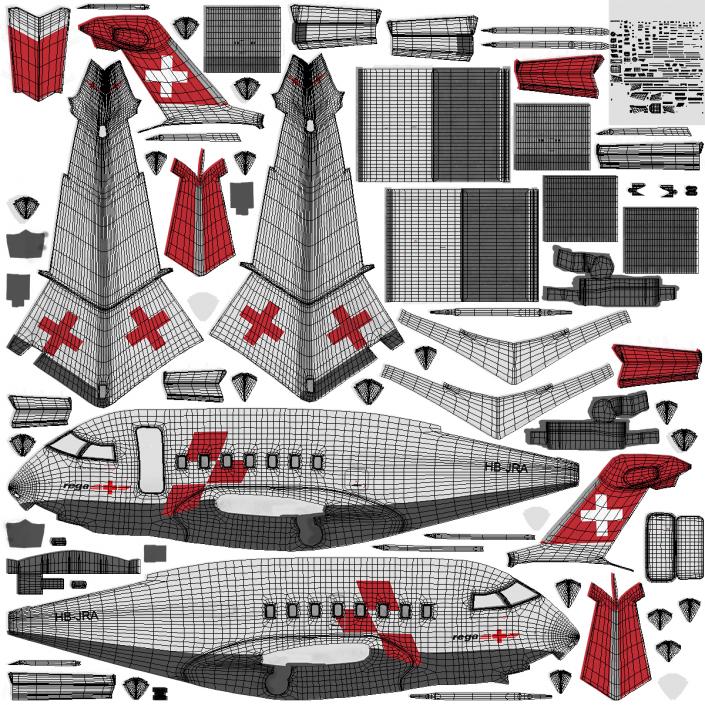 3D Swiss Air Ambulance Jet Bombardier Challenger 604 Rigged