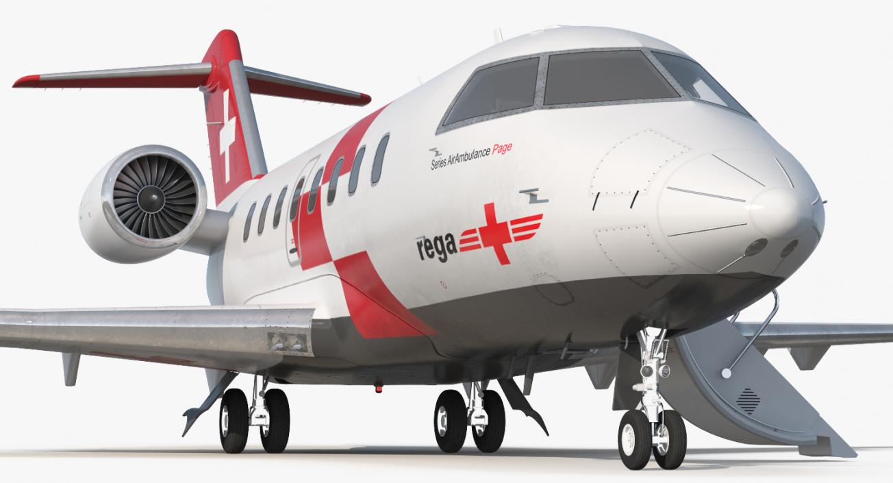 3D Swiss Air Ambulance Jet Bombardier Challenger 604 Rigged