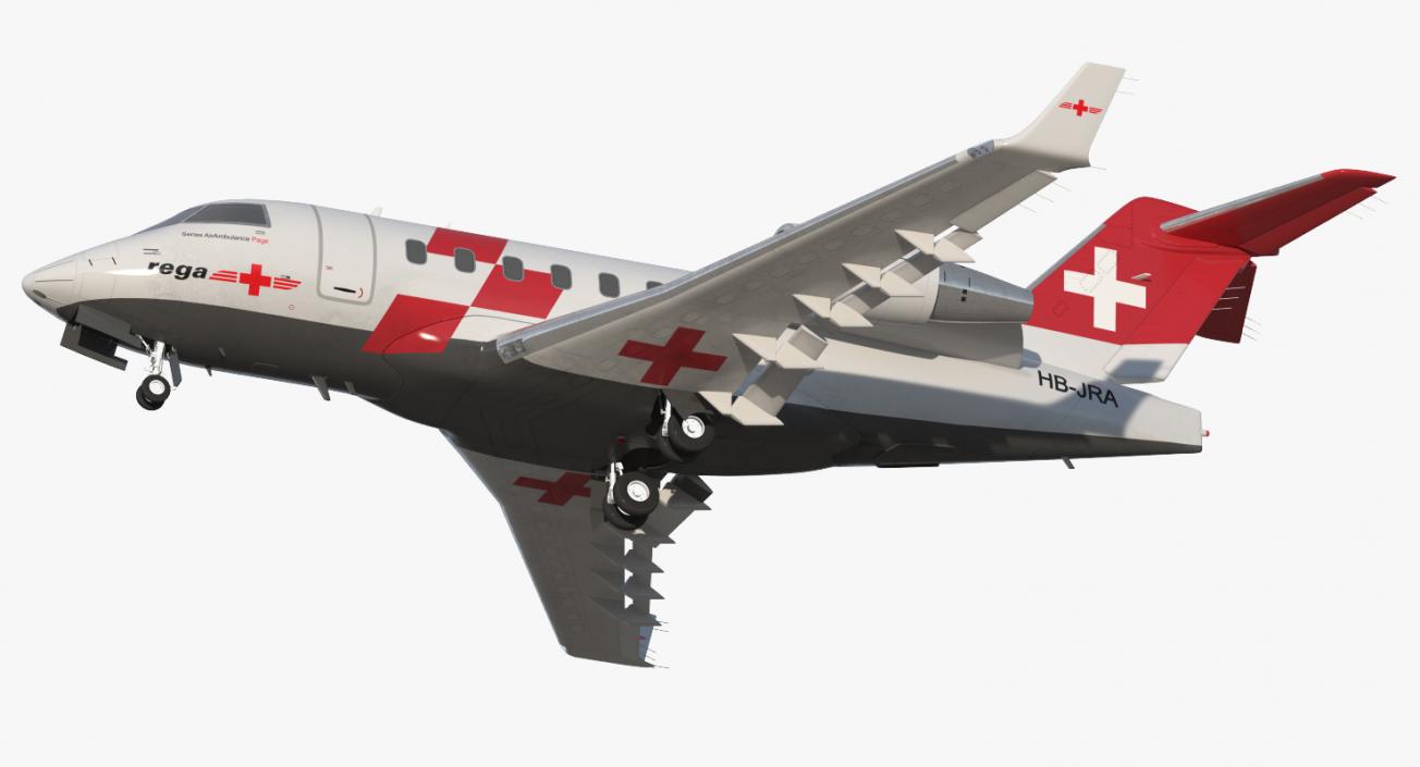 3D Swiss Air Ambulance Jet Bombardier Challenger 604 Rigged