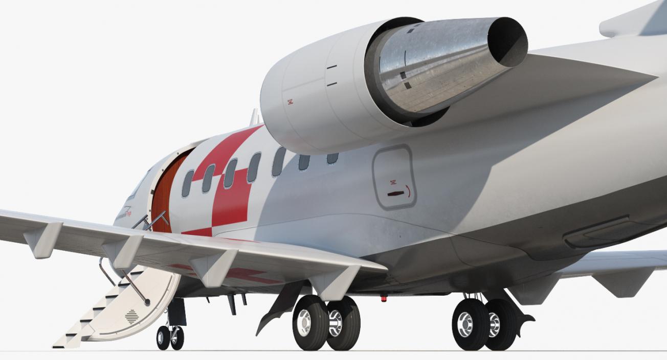 3D Swiss Air Ambulance Jet Bombardier Challenger 604 Rigged