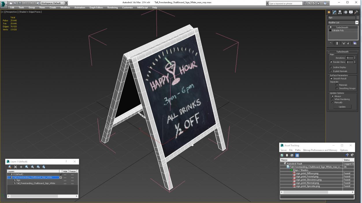 Tall Freestanding Chalkboard Sign White 3D model