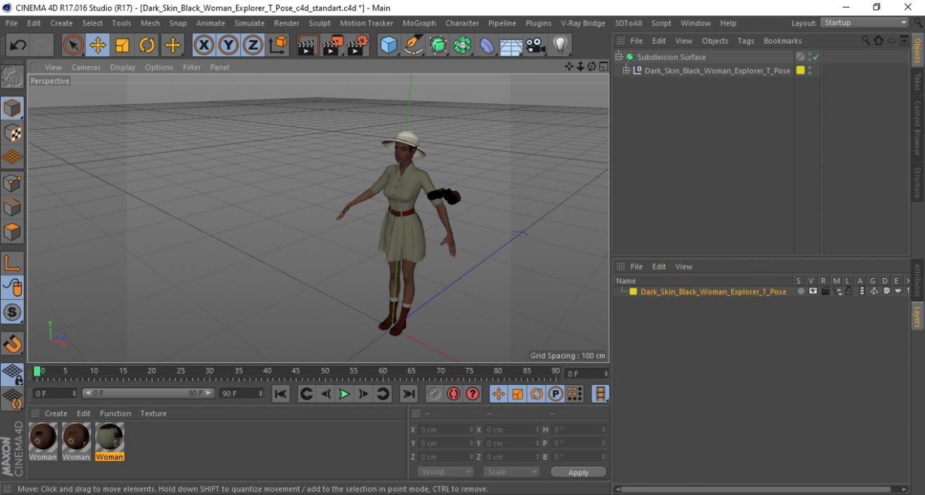 Dark Skin Black Woman Explorer T Pose 3D